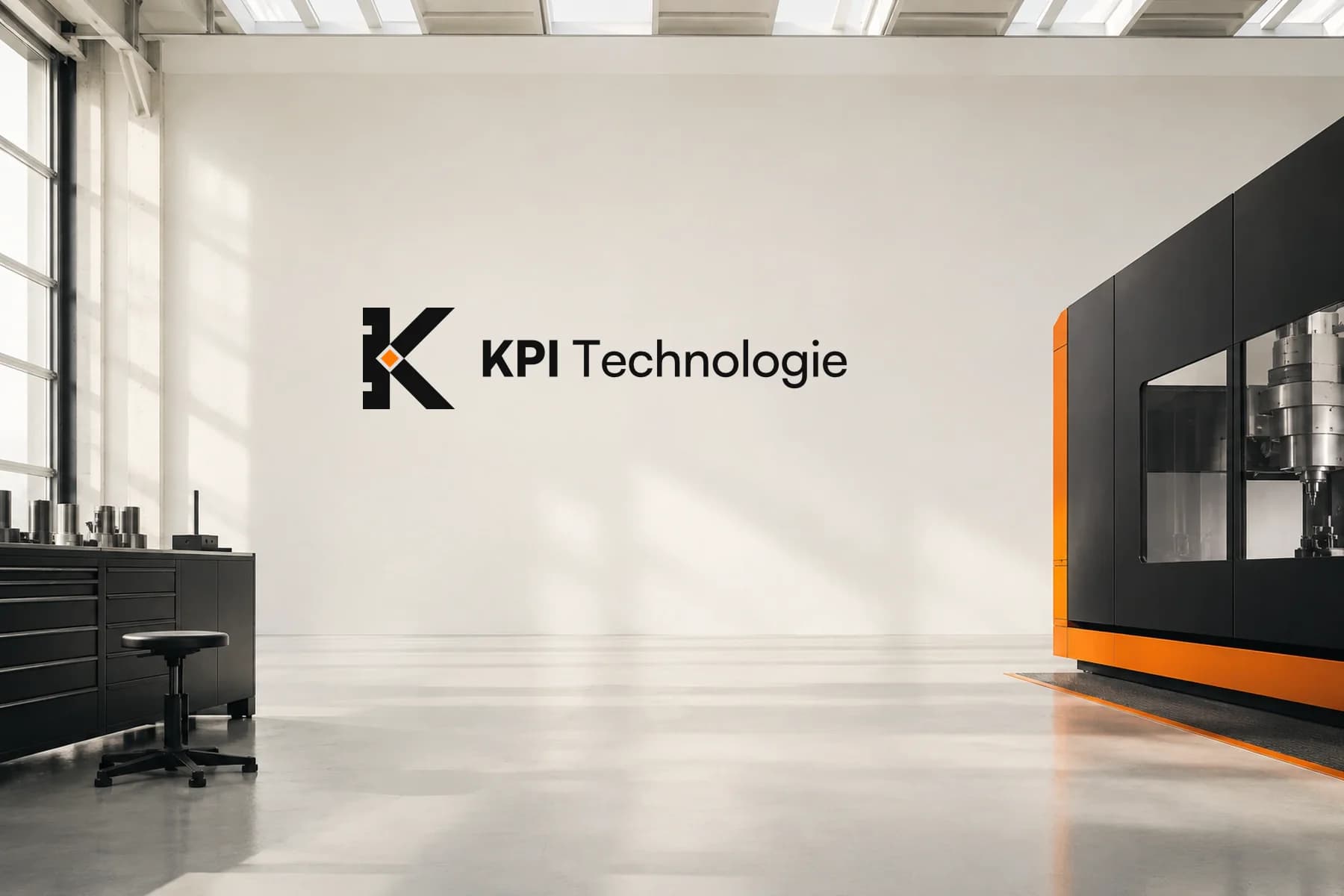 KPI Technologie: the logo over a technical workshop (staged)