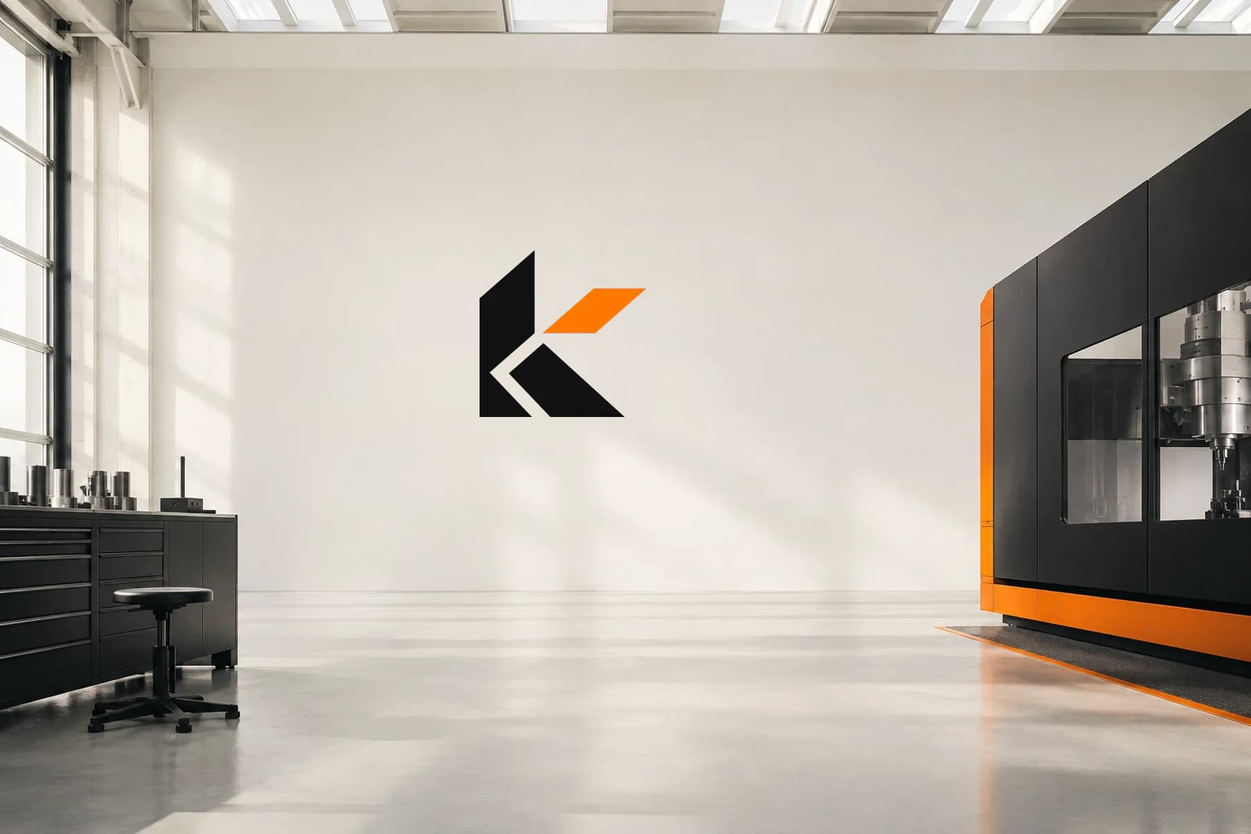 KPI Technologie : le logo au-dessus d’un atelier technique (mise en scène)